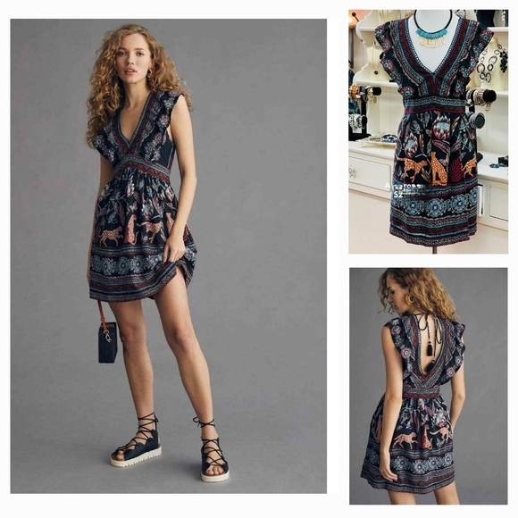 Anthropogie  V-Neck Plunge Tunic Mini Dress - Picture 1 of 2